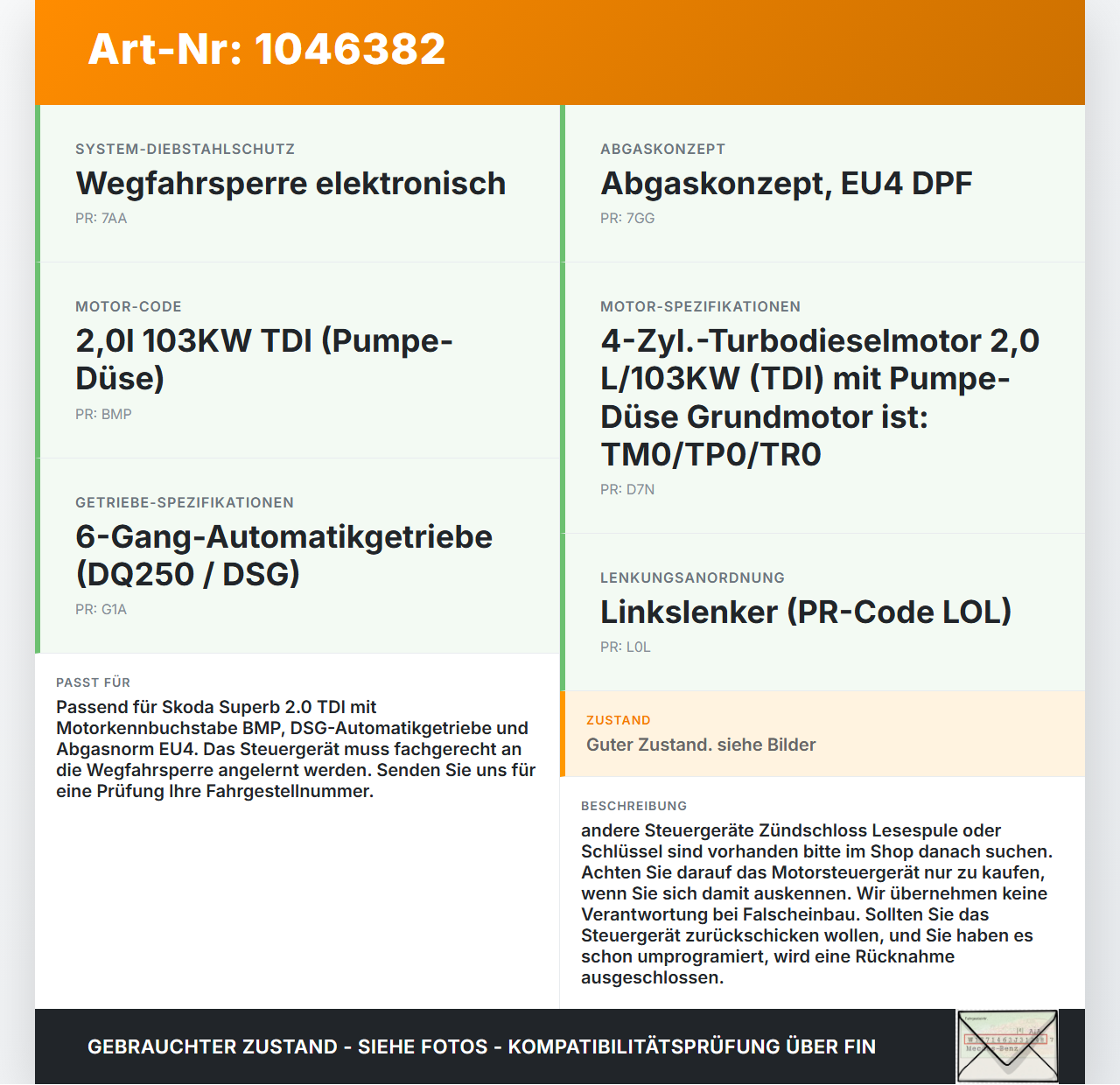 Skoda Superb 3T4 08-13 2,0 103KW Steuergerät ECU für Motor Motorsteuergerät Skoda Superb 3T4 08-13 20.06.2008... Vorschau 3