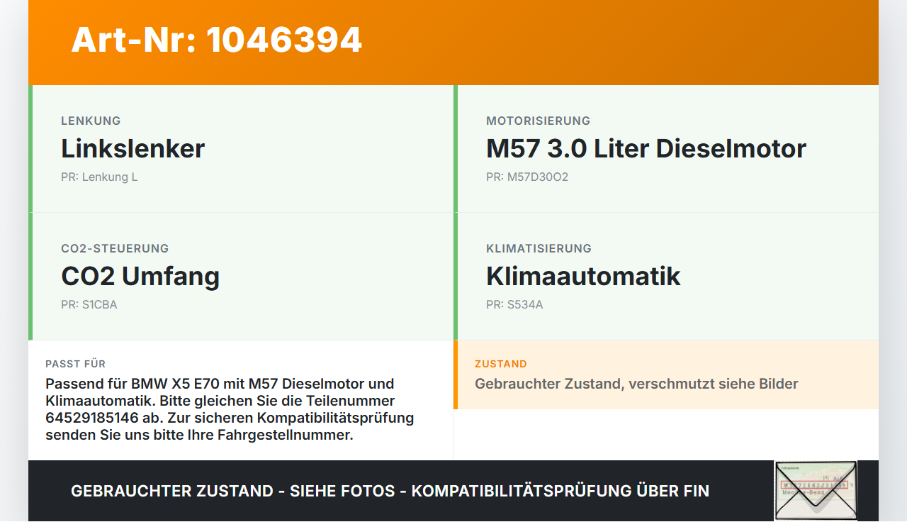 BMW X5 35d E70 06-10 3,0d 173KW Klimakompressor Klima Kompressor BMW X5 35d E70 06-10 16.06.2009 64529185146... Vorschau 3