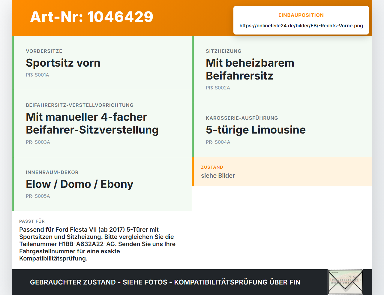 Ford Fiesta VII 17-21 5T Sitzpolster für Beifahrersitz Rechts Vorne Ford Fiesta VII 17-21 12.07.2017... Vorschau 3