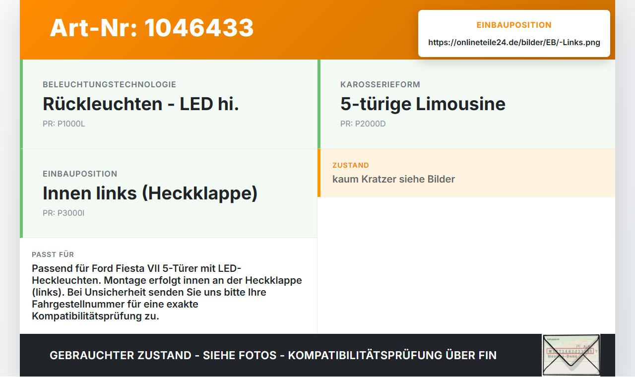 Ford Fiesta VII 17-21 5T Rückleuchte Heckleuchte für Klappe Innen Links Ford Fiesta VII 17-21 12.07.2017... Vorschau 3