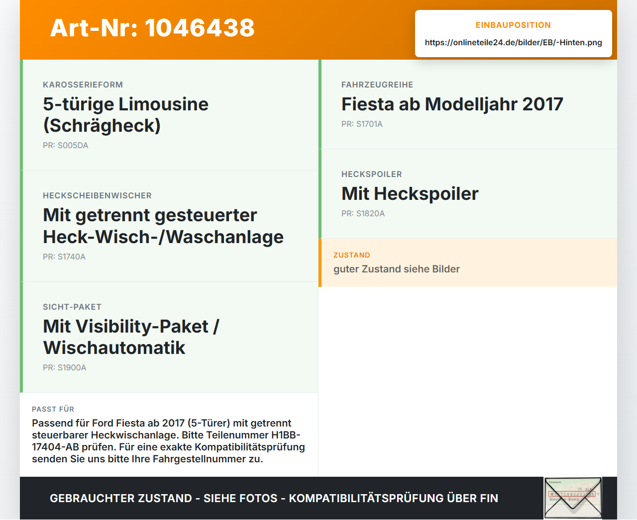 Ford Fiesta VII 17-21 5T Wischermotor Hinten Heckwischermotor Ford Fiesta VII 17-21 12.07.2017 H1BB-17404-AB... Vorschau 3