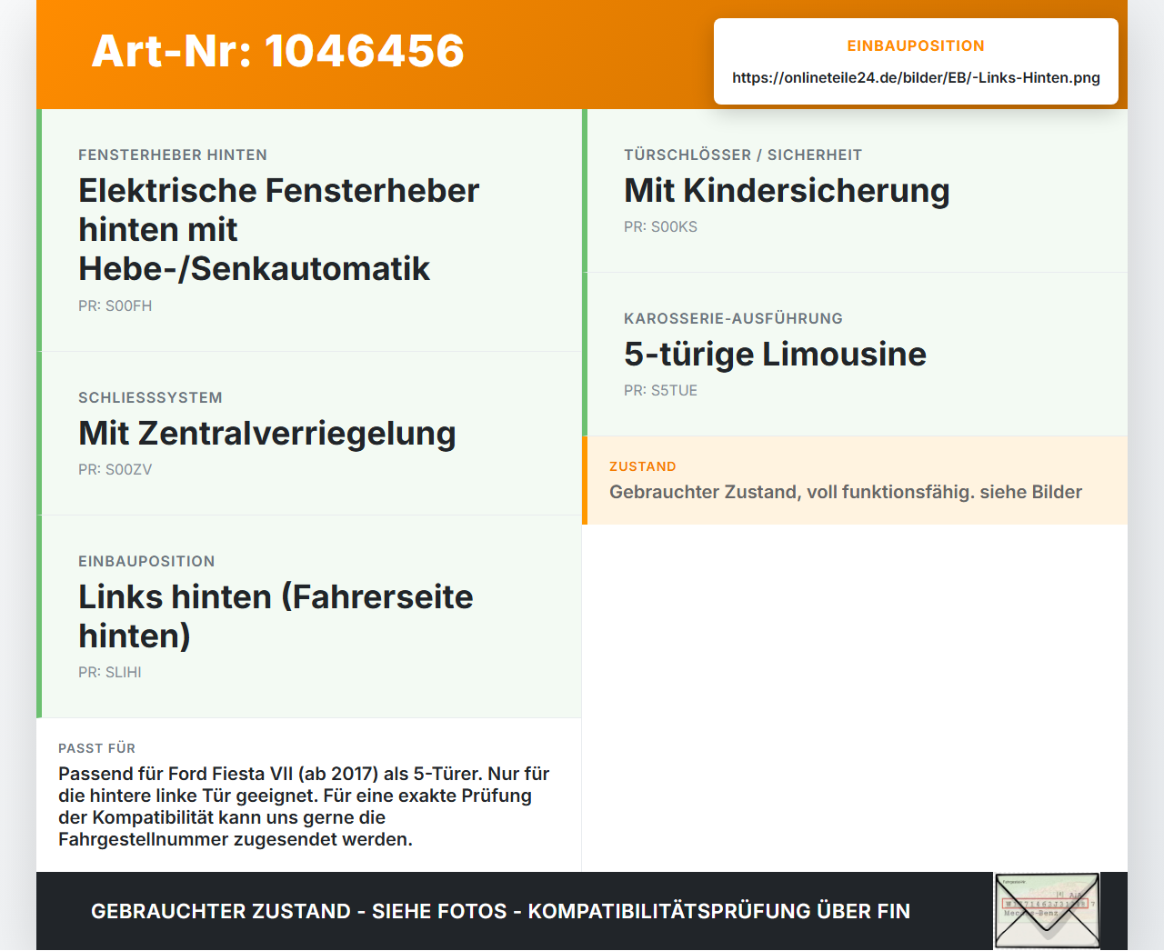 Ford Fiesta VII 17-21 5T Türfangband Türbremse Türanschlag Links Hinten Ford Fiesta VII 17-21 12.07.2017... Vorschau 3