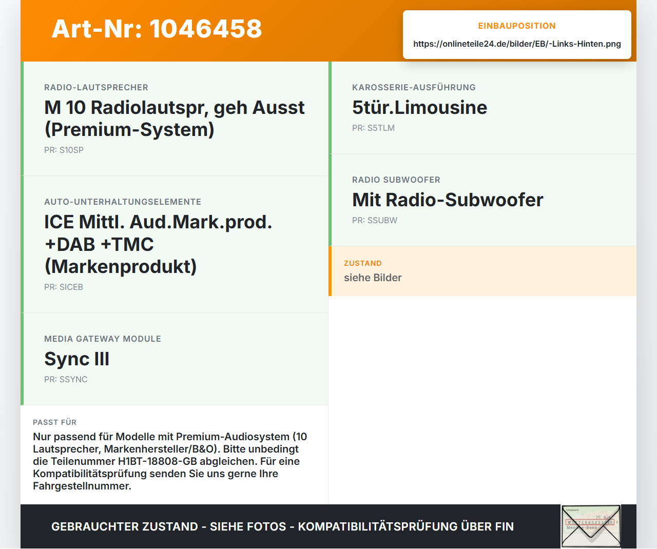 Ford Fiesta VII 17-21 Lautsprecher Links Hinten Ford Fiesta VII 17-21 12.07.2017 H1BT-18808-GB gebraucht Vorschau 3