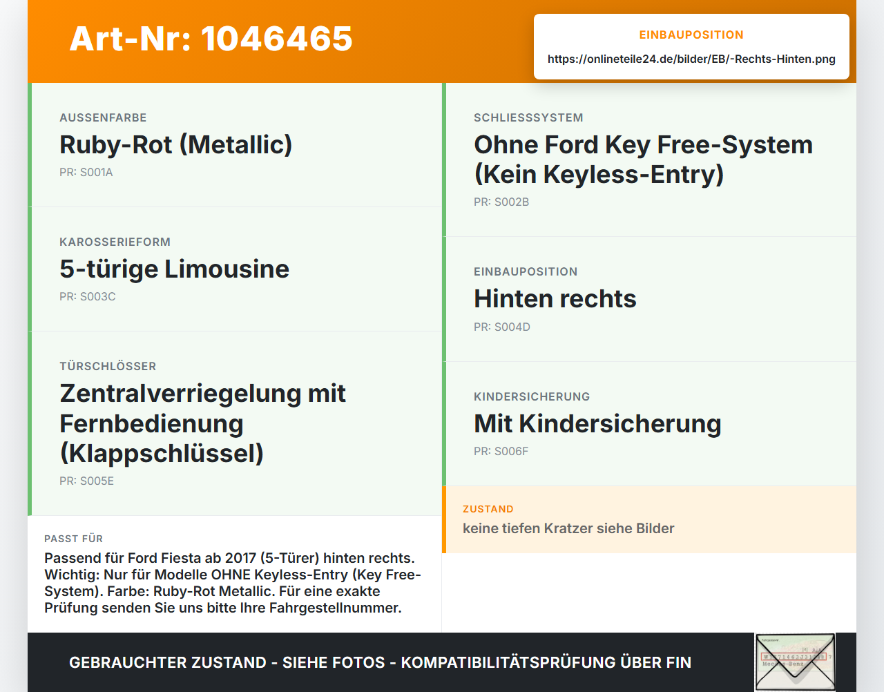 Ford Fiesta VII 17-21 5T Türgriff Griff aussen Rechts Hinten MH Ford Fiesta VII 17-21 12.07.2017 H1BB-A22404-ACXWAA... Vorschau 3