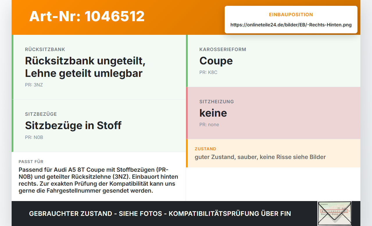 Audi A5 8T S-Line 07-12 Coupe Rückenpolster Rechts für Rücksitzbank Hinten mit Armlehne Audi A5 8T S-Line 07-12... Vorschau 3