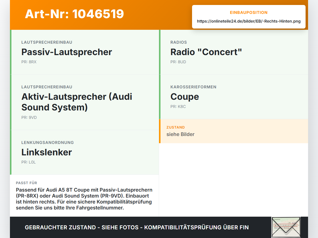 Audi A5 8T S-Line 07-12 Lautsprecher Hochtöner Rechts Hinten Audi A5 8T S-Line 07-12 24.06.2009 4F0035399A gebraucht Vorschau 3