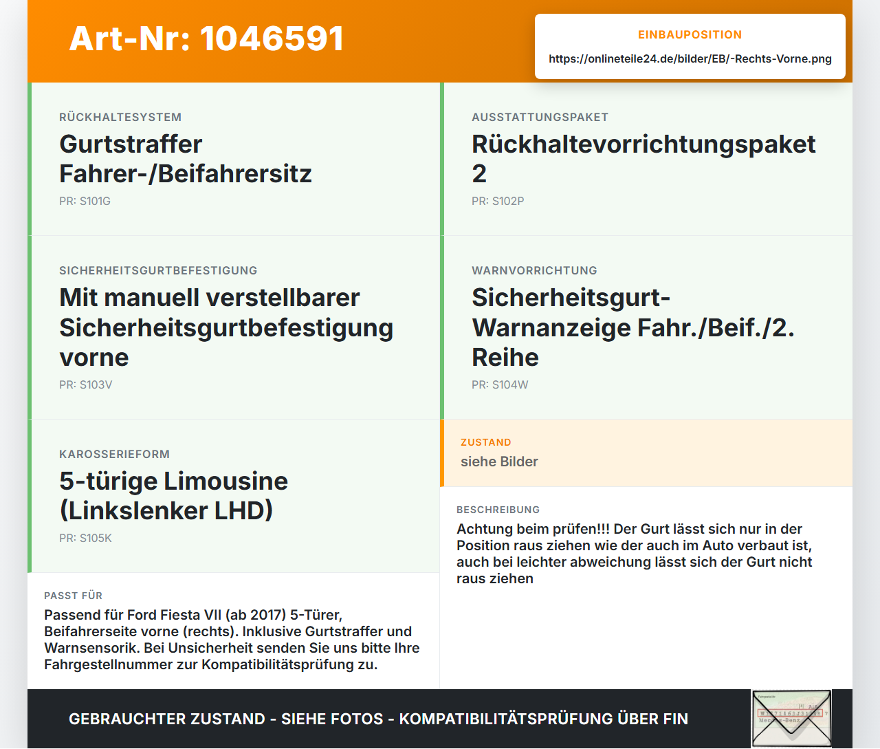 Ford Fiesta VII 17-21 5T Gurt Sicherheitsgurt Gurtstraffer Rechts Vorne Ford Fiesta VII 17-21 12.07.2017... Vorschau 3