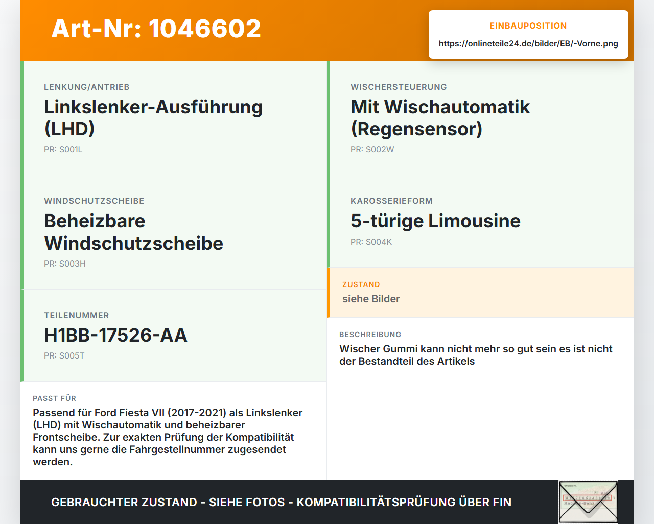 Ford Fiesta VII 17-21 2x Scheibenwischer Wischarm Vorne Ford Fiesta VII 17-21 12.07.2017 H1BB-17526-AA gebraucht Vorschau 3