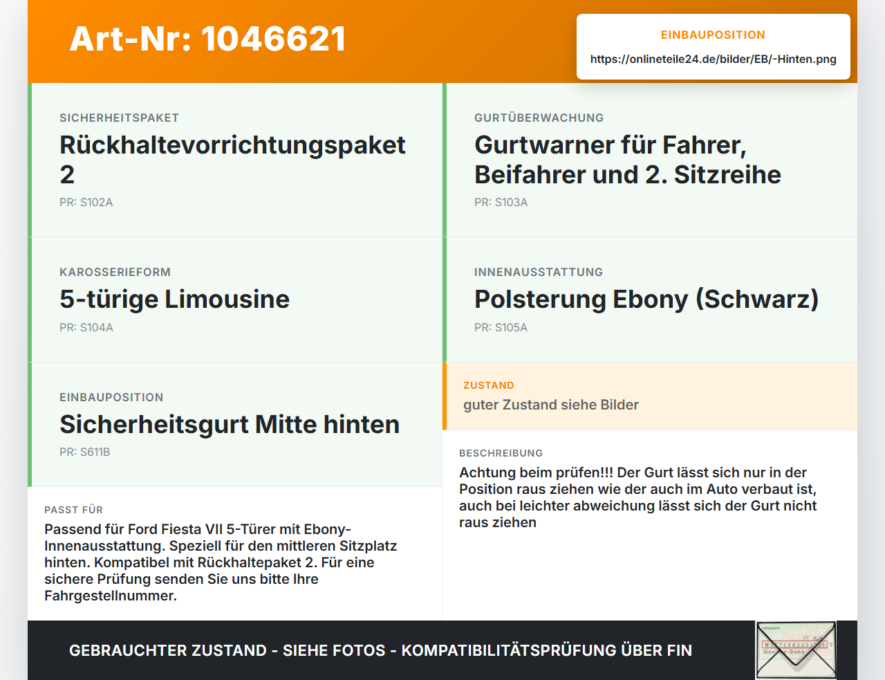 Ford Fiesta VII 17-21 5T Gurt Sicherheitsgurt Mitte Hinten Ford Fiesta VII 17-21 12.07.2017 H1BB-A611B72-AE... Vorschau 3