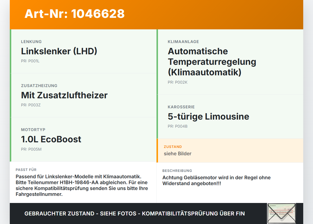 Ford Fiesta VII 17-21 Gebläsemotor Lüftermotor Heizungsgebläse Ford Fiesta VII 17-21 12.07.2017 H1BH-19846-AA... Vorschau 3