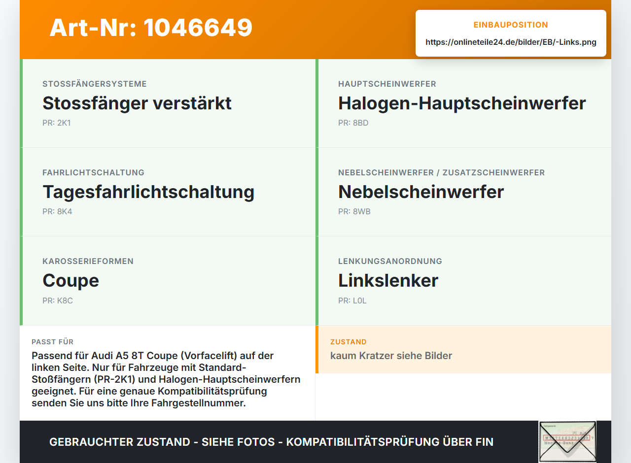 Audi A5 8T S-Line 07-12 Nebelscheinwerfer Links orig. Audi A5 8T S-Line 07-12 24.06.2009 8T0941699 89205612... Vorschau 3