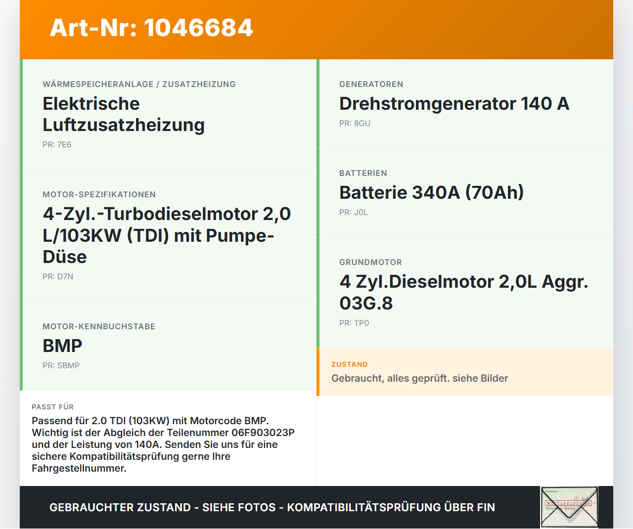 Skoda Superb 3T4 08-13 2,0 103KW Lichtmaschine Generator 140A 14V Skoda Superb 3T4 08-13 20.06.2008 06F903023P... Vorschau 3
