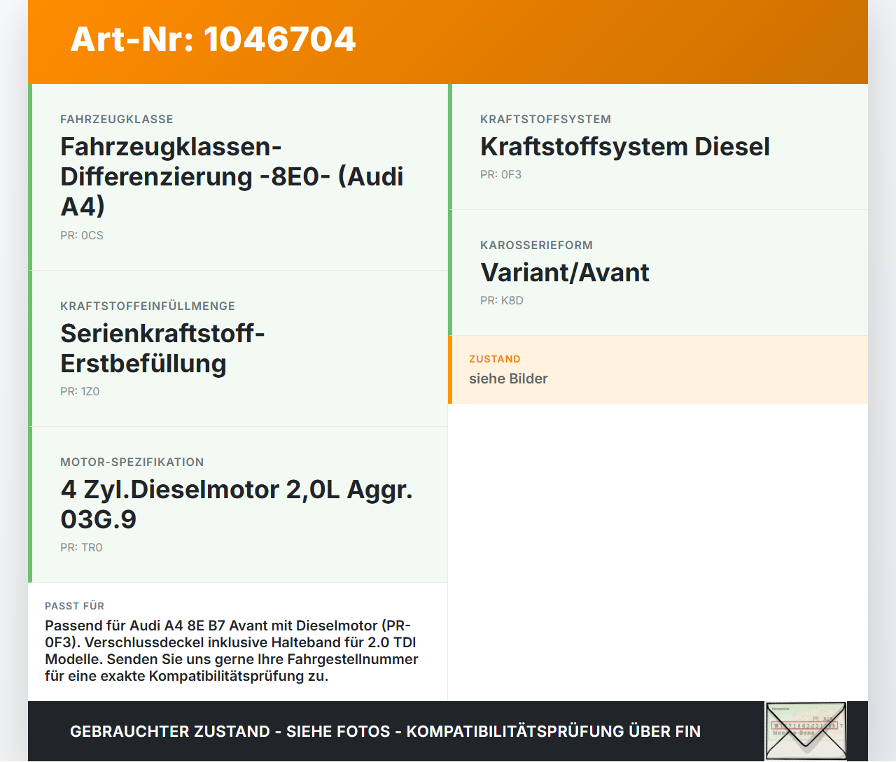 Audi A4 8E B7 04-08 Tankdeckel Verschluss Tankverschluss Audi A4 8E B7 04-08 12.07.2006 8E0201550F gebraucht Vorschau 3