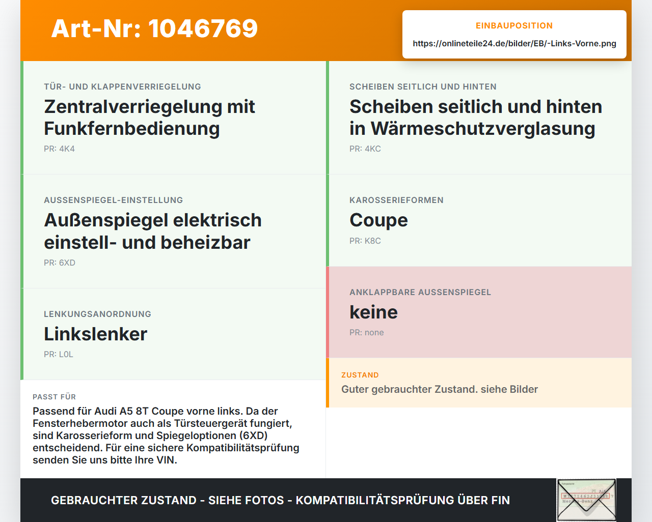 Audi A5 8T S-Line 07-12 Coupe Fensterhebermotor Links Vorne Audi A5 8T S-Line 07-12 24.06.2009 8T0959801B... Vorschau 3