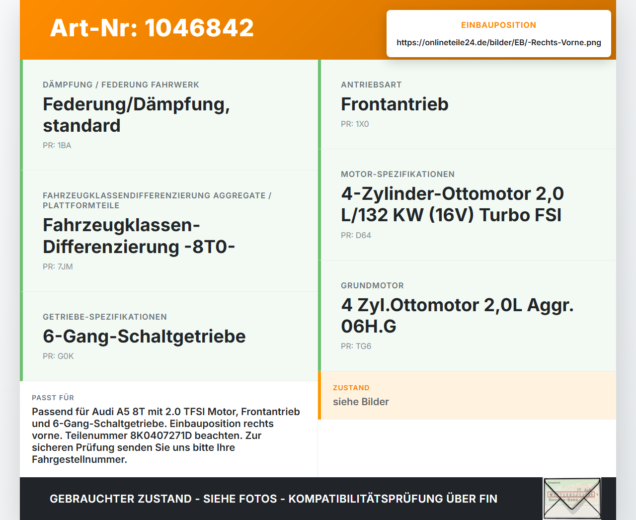 Audi A5 8T S-Line 07-12 2,0 132KW Antriebswelle Gelenkwelle Rechts Vorne Audi A5 8T S-Line 07-12 24.06.2009... Vorschau 3