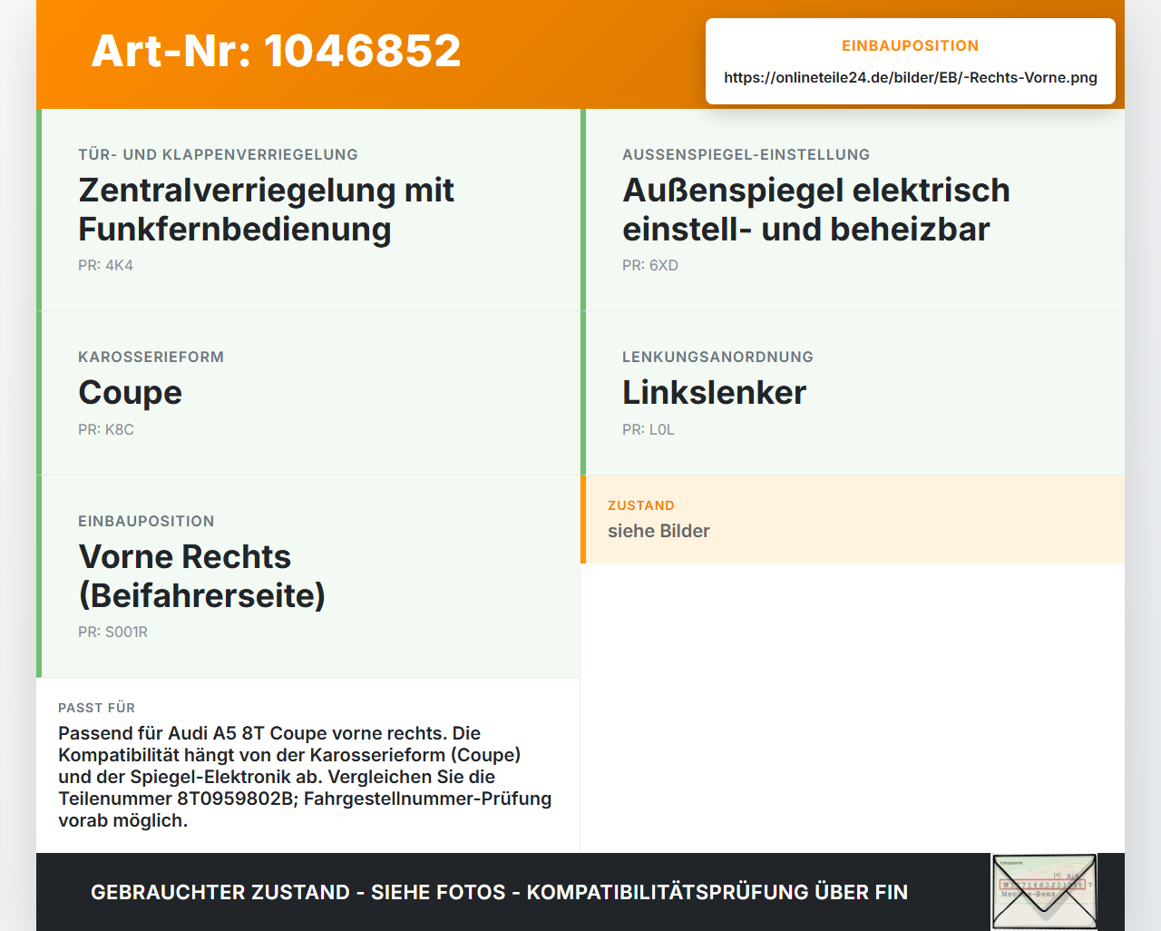 Audi A5 8T S-Line 07-12 Coupe Fensterhebermotor Rechts Vorne Audi A5 8T S-Line 07-12 24.06.2009 8T0959802B... Vorschau 3