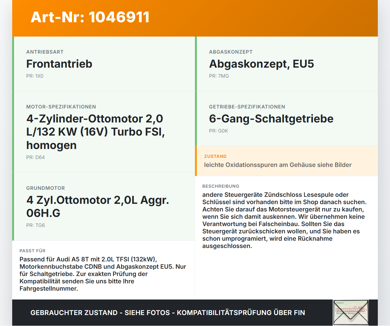 Audi A5 8T S-Line 07-12 2,0 132KW Steuergerät ECU für Motor Motorsteuergerät Audi A5 8T S-Line 07-12 24.06.2009... Vorschau 3