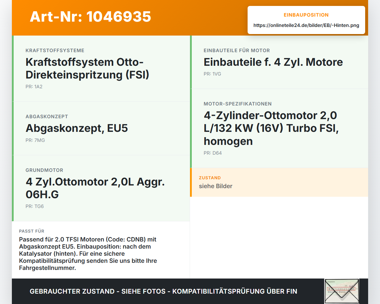 Audi A5 8T S-Line 07-12 2,0 132KW Lambdasonde Hinten Audi A5 8T S-Line 07-12 24.06.2009 1K0998262T 06H906262A gebraucht Vorschau 3