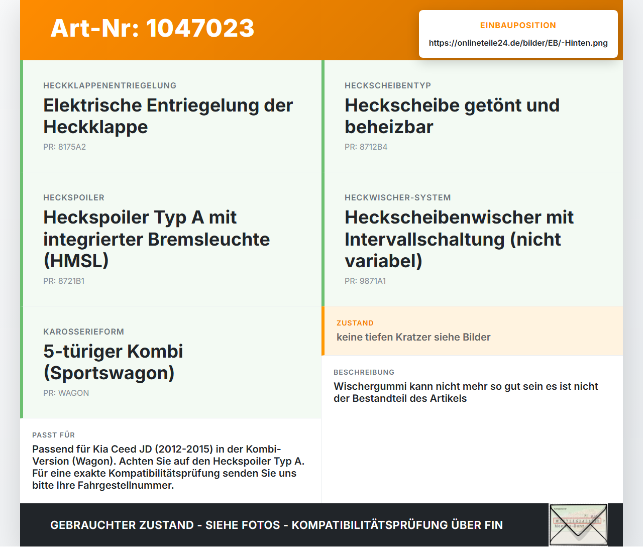Kia Ceed JD 12-15 Lim Heckwischer Scheibenwischer Hinten Wischarm Kia Ceed JD 12-15 28.03.2013 98811A2000 gebraucht Vorschau 3