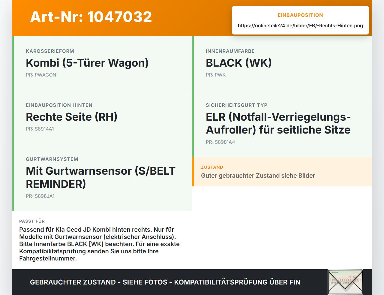 Kia Ceed JD 12-15 Lim Gurtschloss Rechts Hinten Kia Ceed JD 12-15 28.03.2013 89840A6000WK gebraucht Vorschau 3