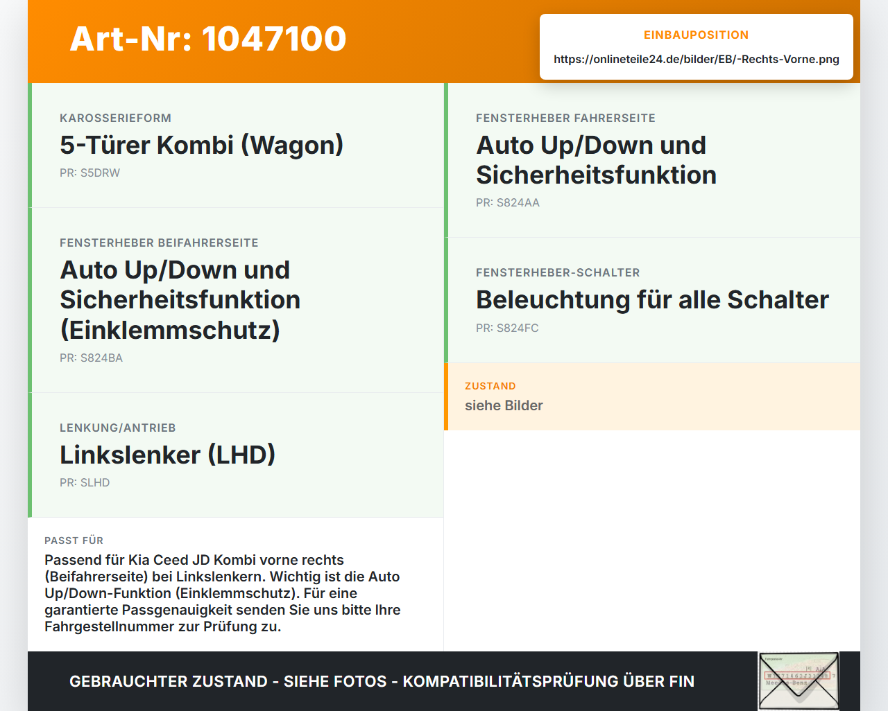Kia Ceed JD 12-15 Lim Fensterhebermotor Rechts Vorne Kia Ceed JD 12-15 28.03.2013 82460A2010 82460-A2010... Vorschau 3