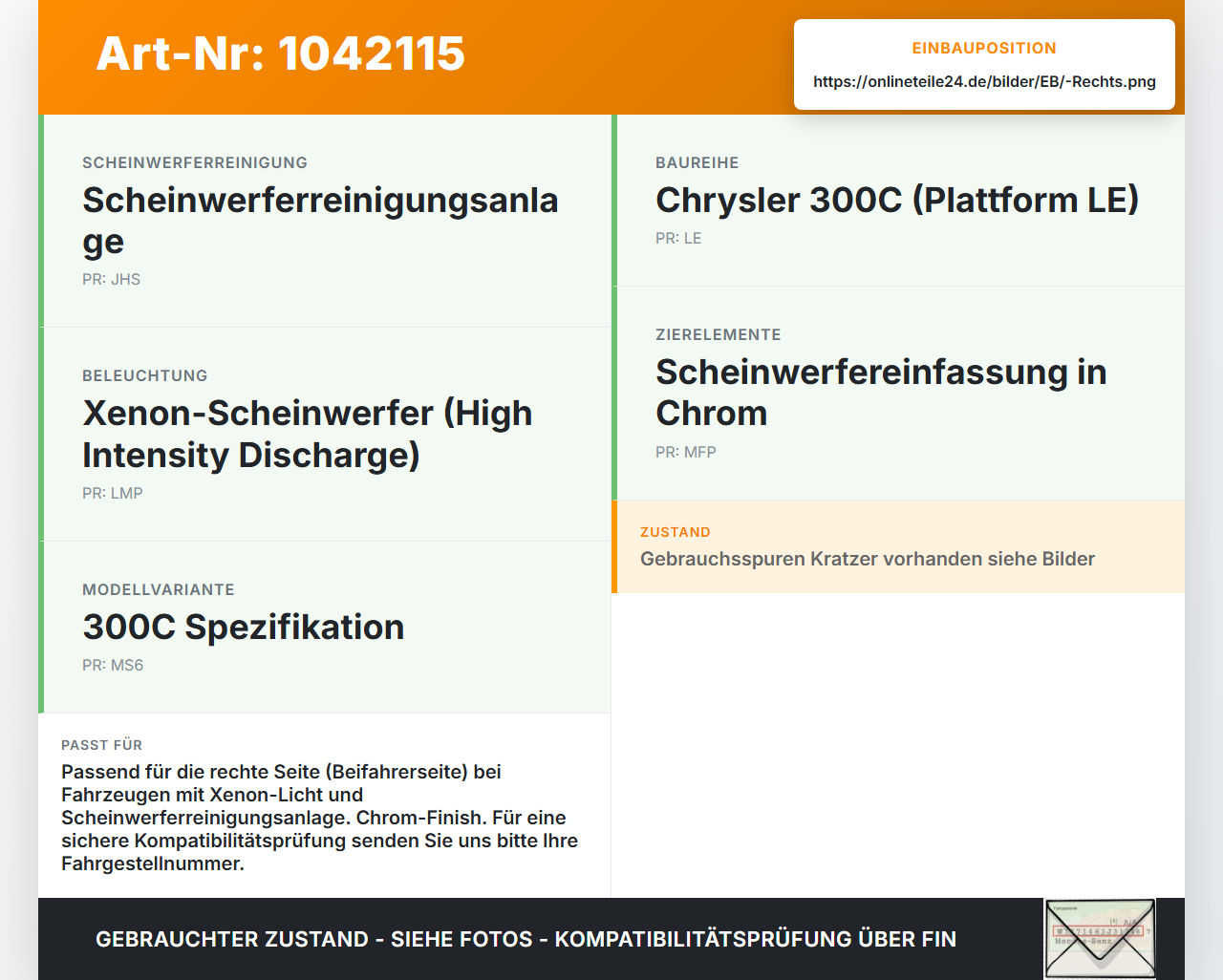 Chrysler 300C LE 04-07 Chromleiste Waschdüse Scheinwerfer Rechts Chrysler 300C LE 04-07 07.08.2007 04805938AA... Vorschau 3