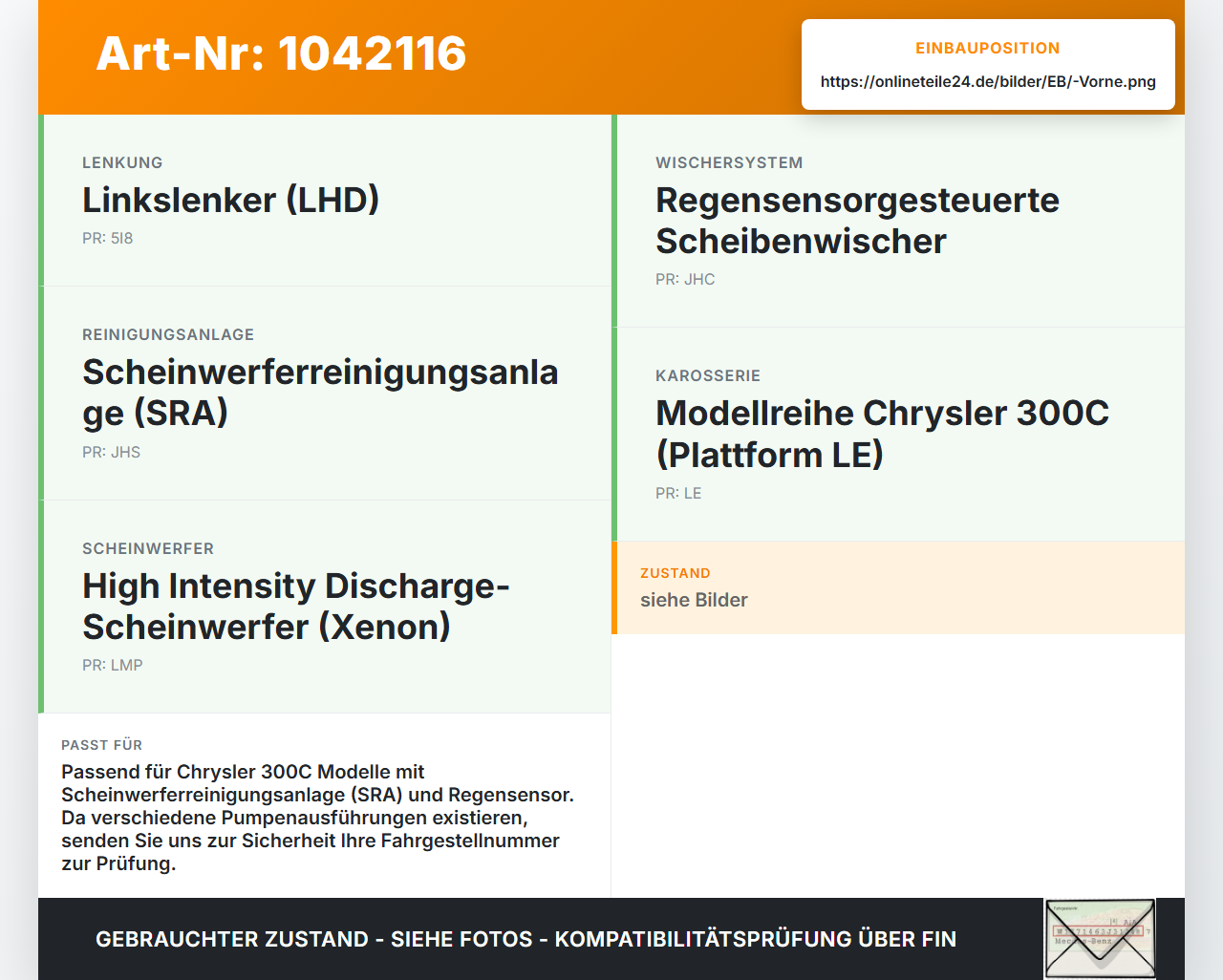 Chrysler 300C LE 04-07 Waschwasserpumpe Wischwasserpumpe Waschpumpe Vorne Chrysler 300C LE 04-07 07.08.2007... Vorschau 3