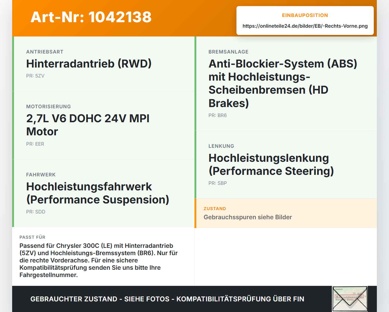 Chrysler 300C LE 04-07 2,7 142KW Achsschenkel Radnabe Radlager Rechts Vorne Chrysler 300C LE 04-07 07.08.2007... Vorschau 3