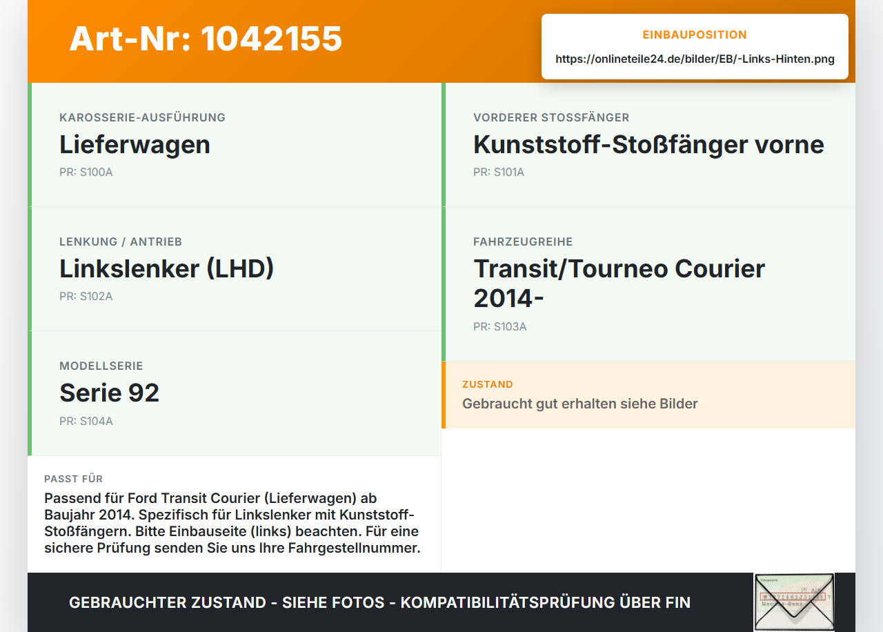 Ford Transit Courier 14-18 Fronthalter Träger Verbinder Links Hinten Ford Transit Courier 14-18 04.07.2014... Vorschau 3