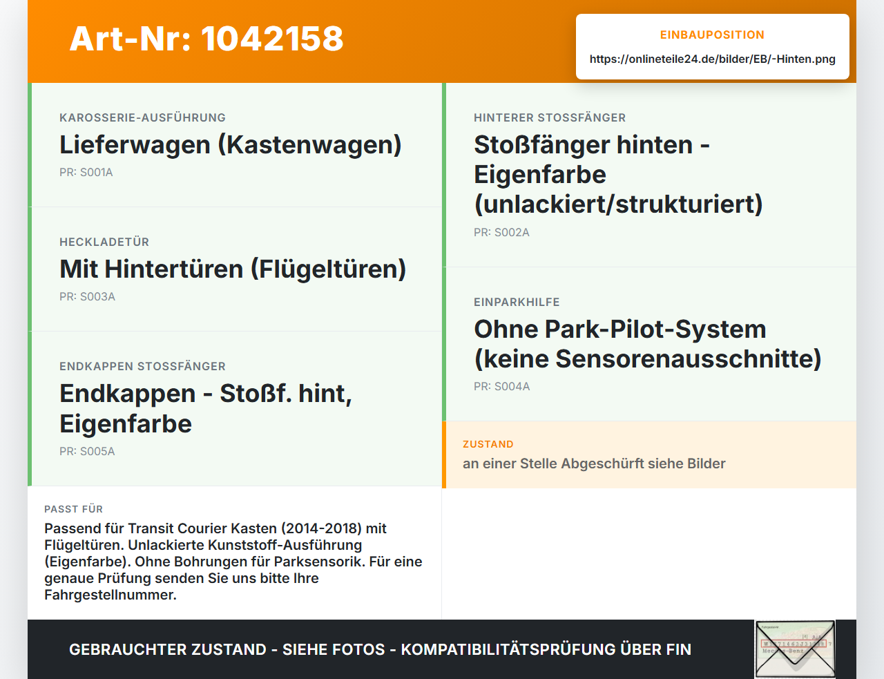 Ford Transit Courier 14-18 Kasten Stoßstange Stoßfänger Heckstosstange Hinten EN Ford Transit Courier 14-18... Vorschau 3