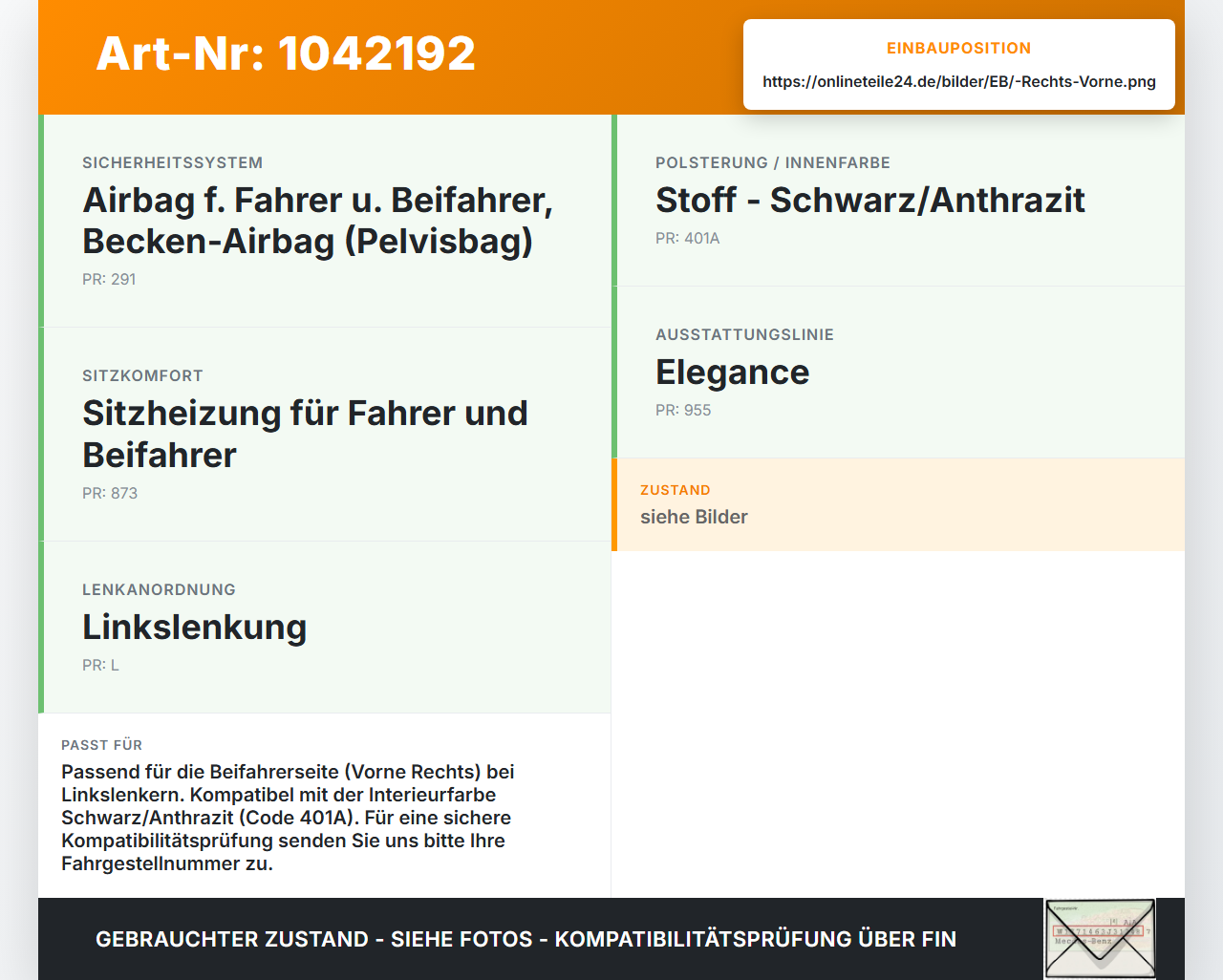 Mercedes S212 E350d 13-16 Kombi Gurtschloss Rechts Vorne Mercedes S212 E350d 13-16 18.02.2010 A2128601369 gebraucht Vorschau 3