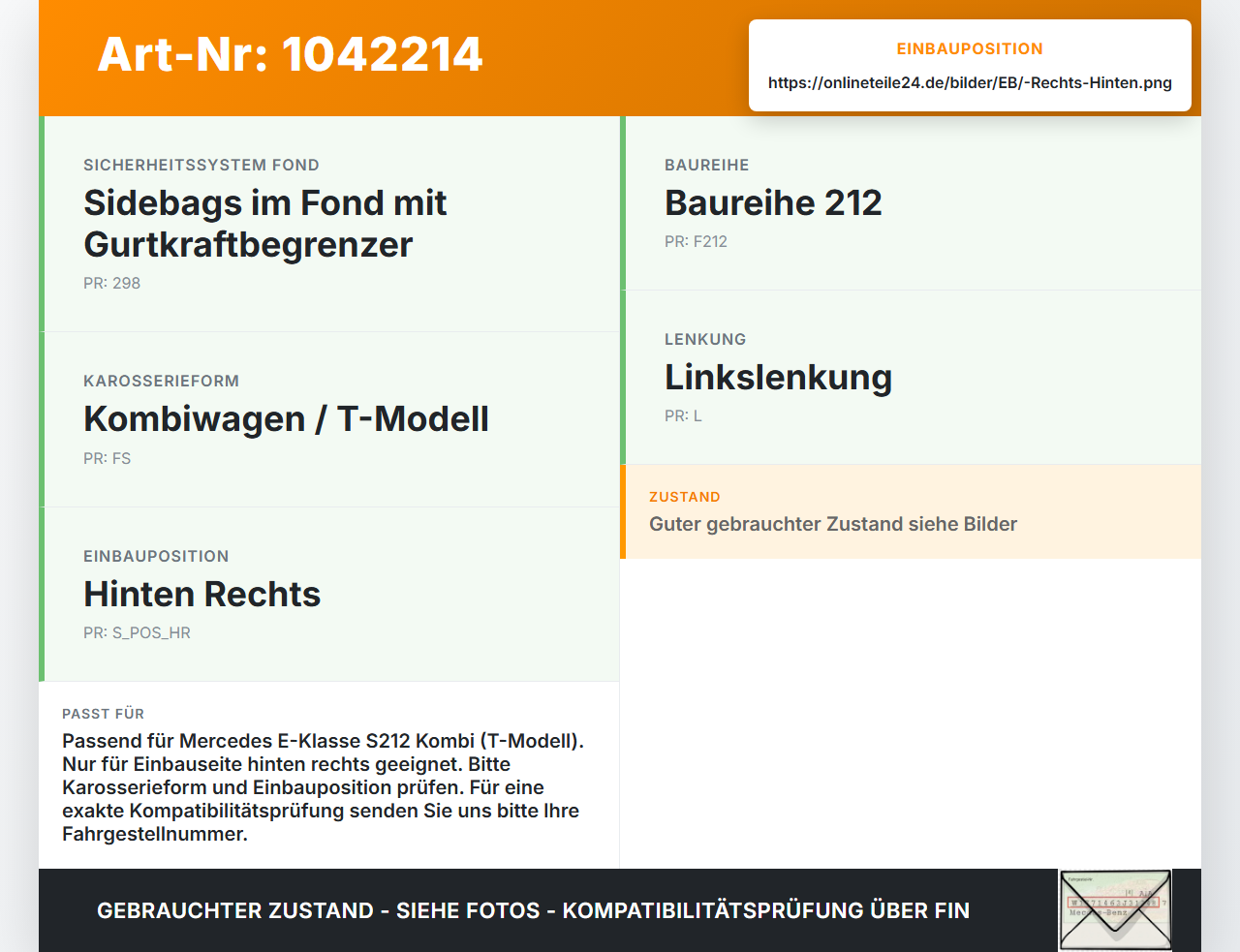 Mercedes S212 E350d 13-16 Kombi Fensterhebermotor Rechts Hinten Mercedes S212 E350d 13-16 18.02.2010 0130822504... Vorschau 3