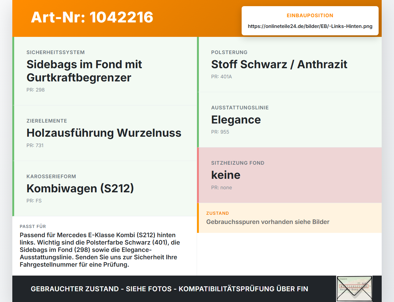 Mercedes S212 E350d 13-16 Kombi Türverkleidung Türpappe Links Hinten Mercedes S212 E350d 13-16 18.02.2010... Vorschau 3