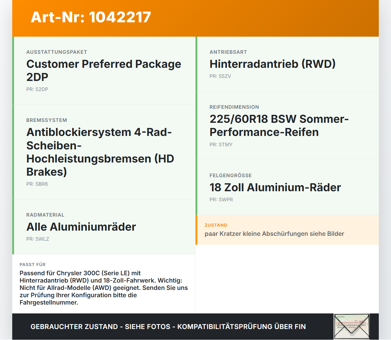 Chrysler 300C LE 04-07 1 x Felge Aluminiumfelge 18 Zoll 5X115 Chrysler 300C LE 04-07 07.08.2007 0UZ72TRMAA gebraucht Vorschau 3
