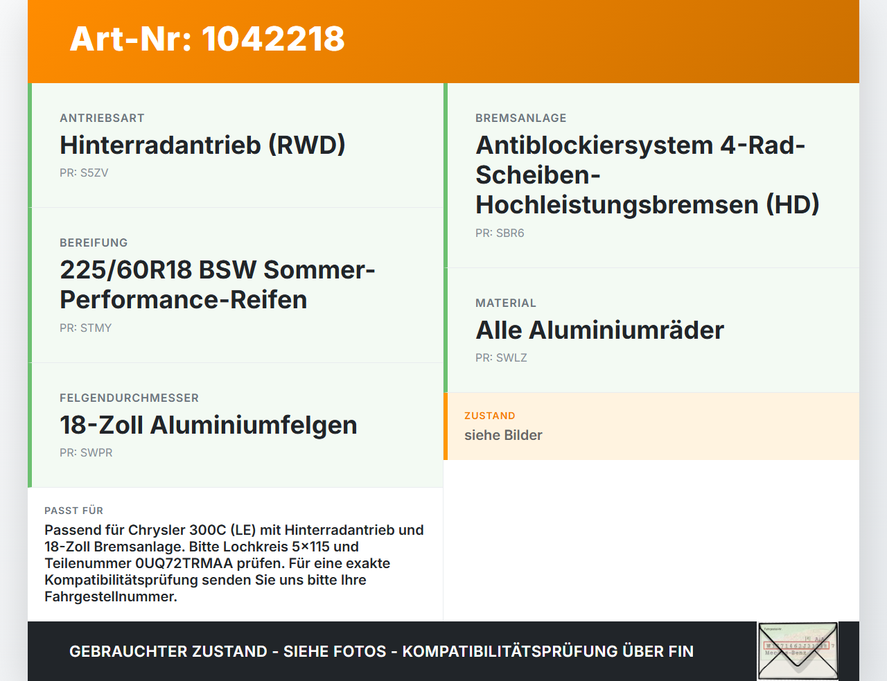 Chrysler 300C LE 04-07 1 x Felge Aluminiumfelge 18 Zoll 5X115 Chrysler 300C LE 04-07 07.08.2007 0UQ72TRMAA gebraucht Vorschau 3
