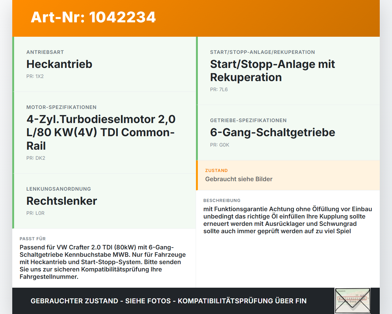 VW Crafter 2E 35 11-16 TDI 2,0 80KW MWB Schaltgetriebe Getriebe VW Crafter 2E 35 11-16 07.10.2016 0CB300040G... Vorschau 3