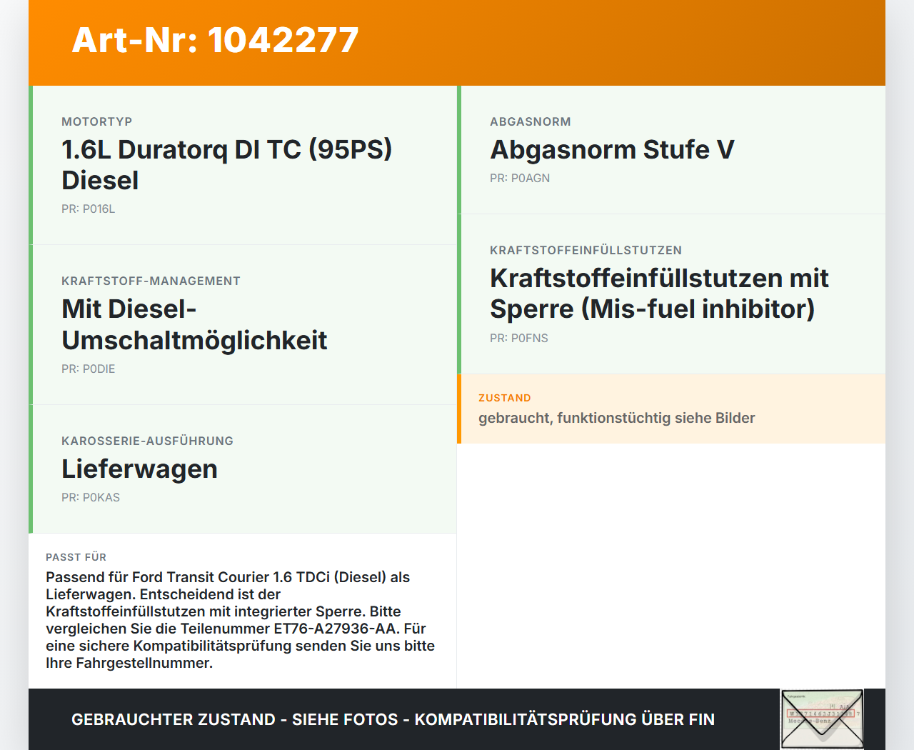 Ford Transit Courier 14-18 TDCi 1,6 70KW Tankstutzen Tank Ford Transit Courier 14-18 04.07.2014 ET76-A27936-AA gebraucht Vorschau 3