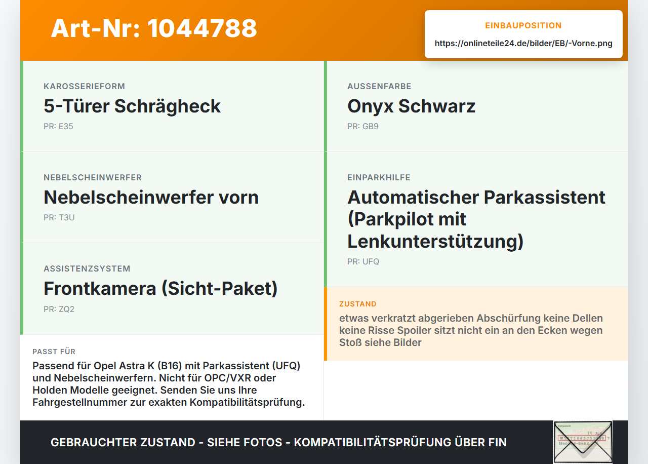 Opel Astra K B16 15-19 Stoßstange Stoßfänger Frontschürze Vorne GB9 Opel Astra K B16 15-19 07.06.2017 39017249 gebraucht Vorschau 3