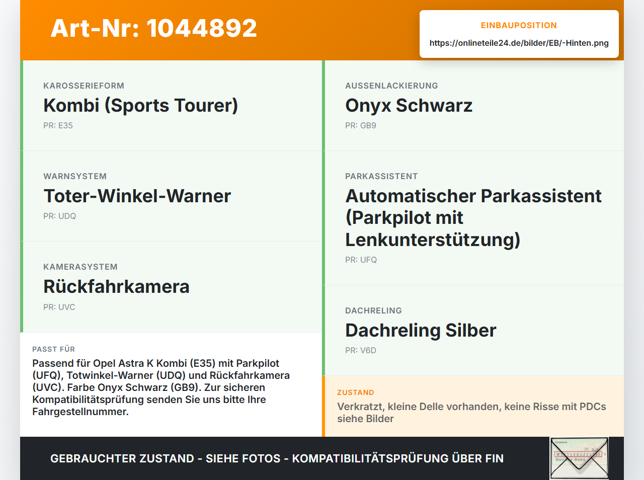Opel Astra K B16 15-19 Kombi Stoßstange Stoßfänger Heckstosstange Hinten GB9 Opel Astra K B16 15-19 07.06.2017... Vorschau 3