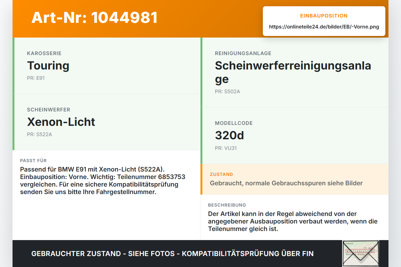BMW E91 3er 320d 05-08 Niveausensor Xenon LWR Sensor Neigung Vorne BMW E91 3er 320d 05-08 02.02.2007 6853753... Vorschau 3