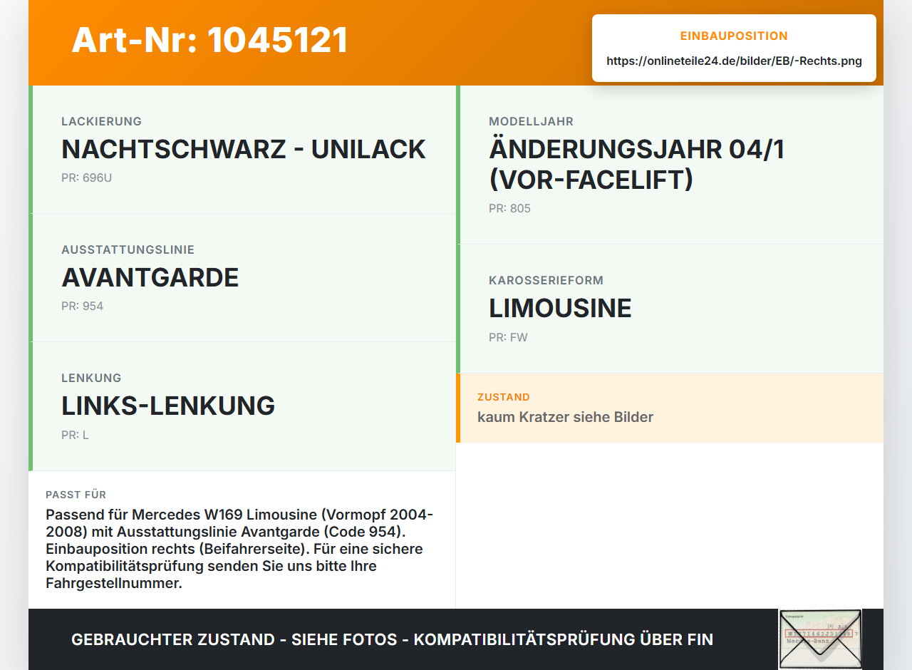 Mercedes A200 W169 04-08 KombiLim Rückleuchte Rücklicht Heckleuchte Rechts Mercedes A200 W169 04-08 12.08.2005... Vorschau 3