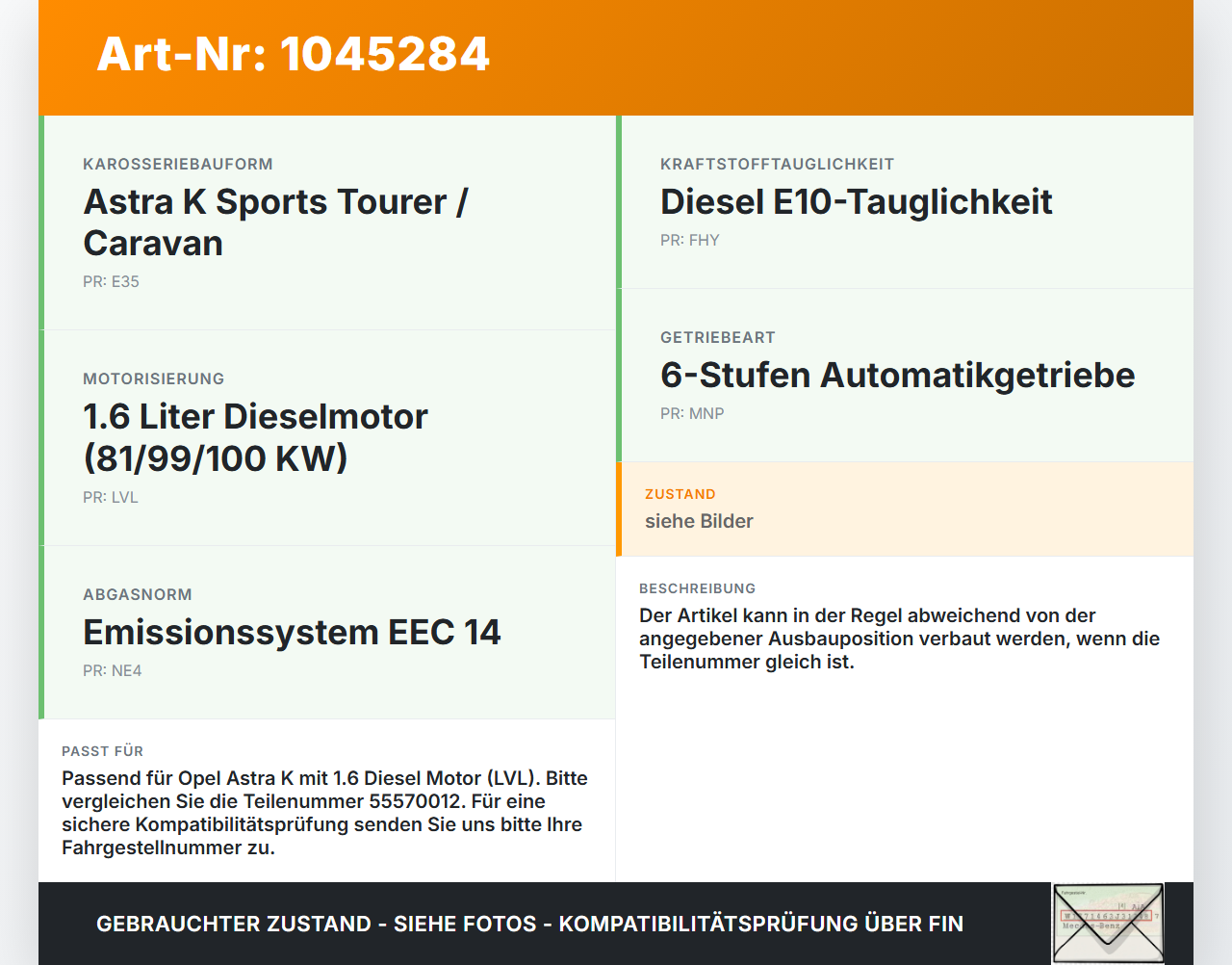 Opel Astra K B16 15-19 CDTI 1,6 81KW Injektor Einspritzdüse Zyl.4 Opel Astra K B16 15-19 07.06.2017 55570012... Vorschau 3