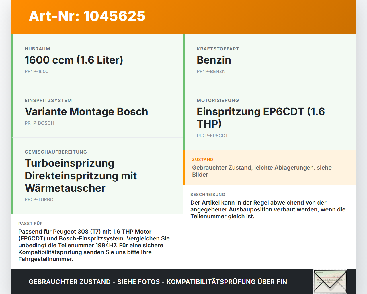 Peugeot 308 I CC 11-15 THP 1,6 115KW Injektor Einspritzdüse Zyl.2 Peugeot 308 I CC 11-15 20.04.2012 1984H7 gebraucht Vorschau 3