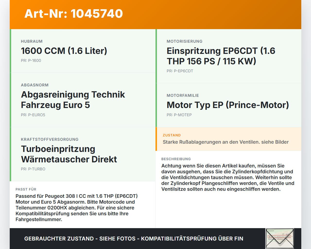 Peugeot 308 I CC 11-15 THP 1,6 115KW EP6CDT Zylinderkopf Peugeot 308 I CC 11-15 20.04.2012 0200HX MCSU151028299... Vorschau 3