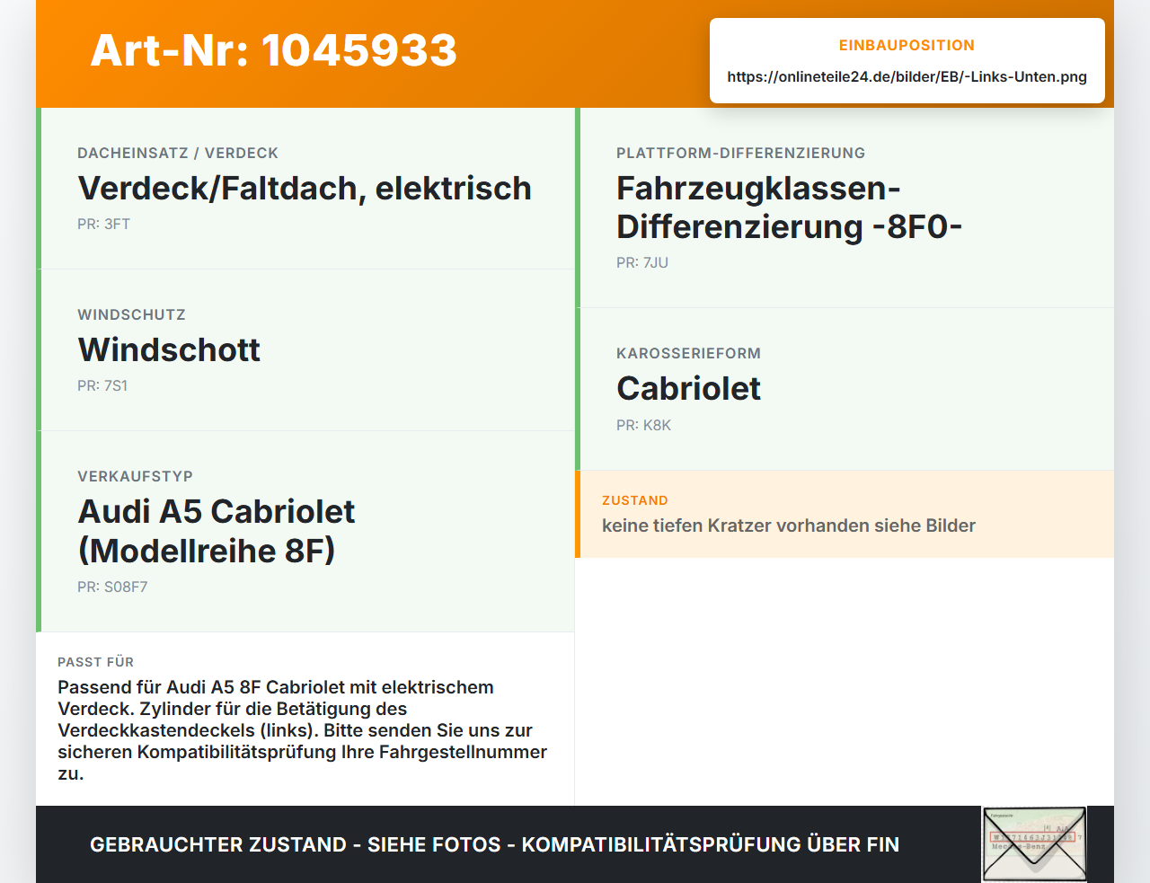 Audi A5 8F Cabrio 09-12 Cabrio Hydraulikzylinder Verdeckzylinder für Verdeck Links Unten Audi A5 8F Cabrio 09-12... Vorschau 3