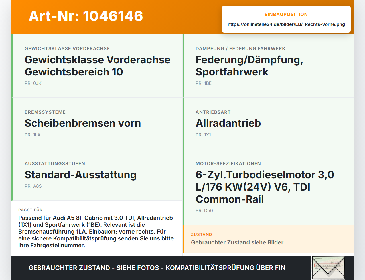 Audi A5 8F Cabrio 09-12 TDI 3,0 176KW Achsschenkel Radnabe Rechts Vorne Audi A5 8F Cabrio 09-12 25.08.2011... Vorschau 3