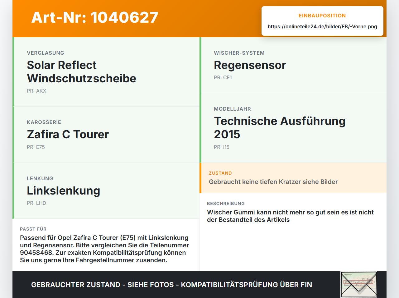 Opel Zafira C 11-16 2x Scheibenwischer Wischarm Vorne Opel Zafira C 11-16 16.10.2014 90458468 gebraucht Vorschau 3
