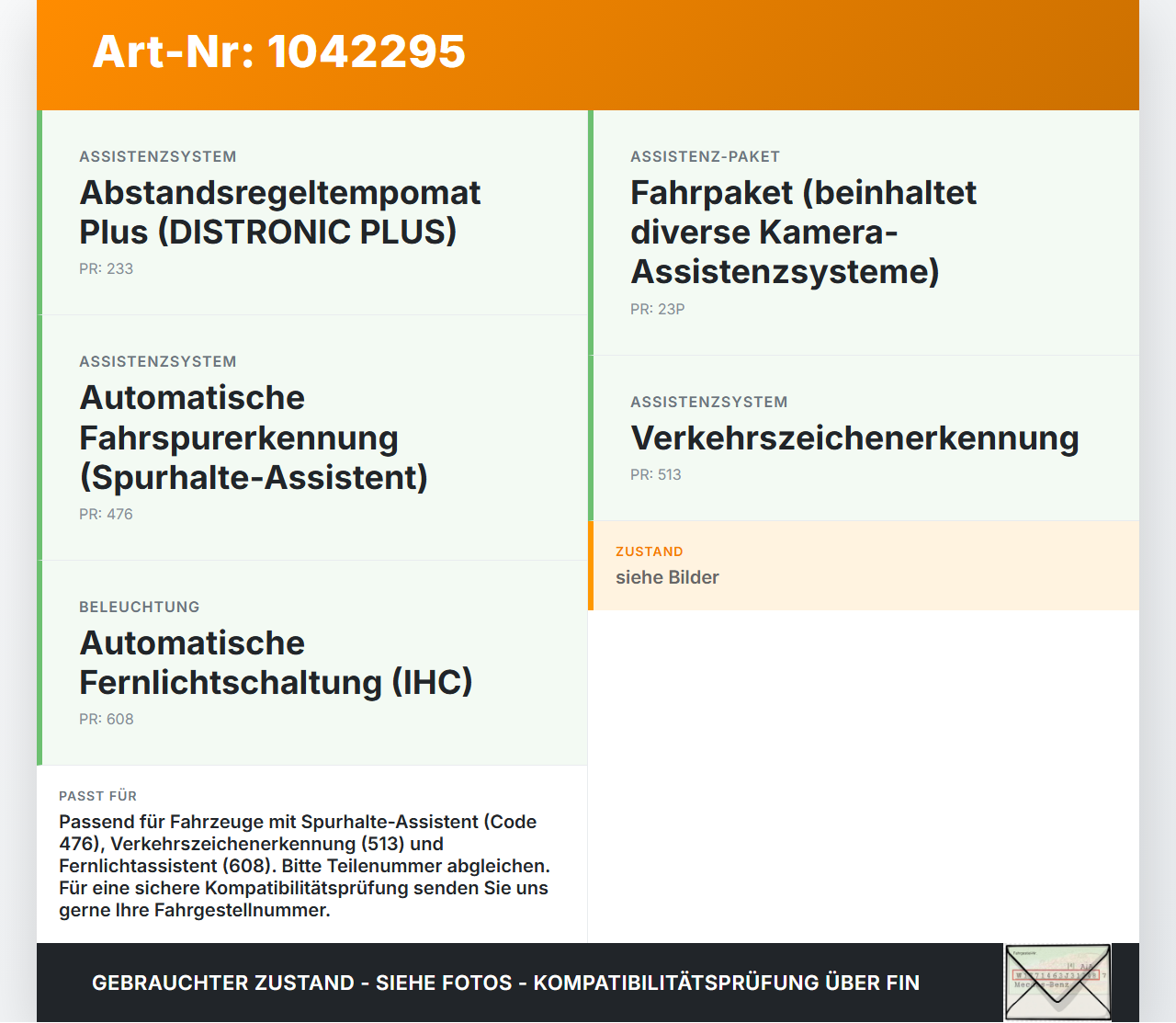 Mercedes S212 E350d 13-16 CDI 3,0 170KW Kamera Frontkamera Sensor Spurassistent Mercedes S212 E350d 13-16... Vorschau 3