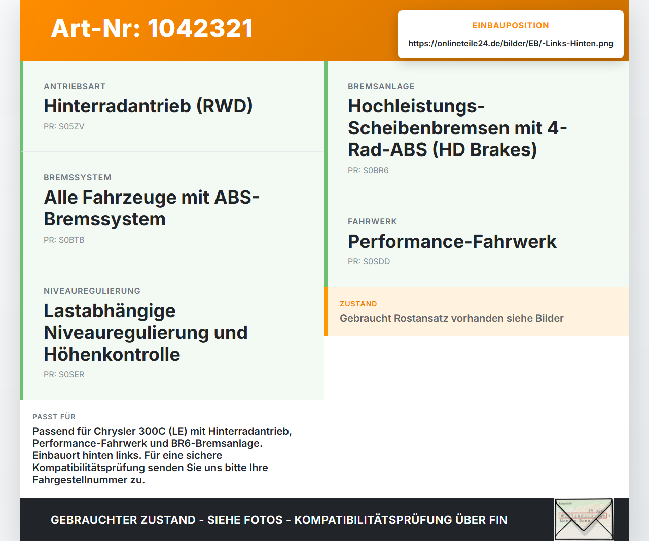 Chrysler 300C LE 04-07 Lim 2,7 142KW Achsschenkel Radnabe mit ABS Links Hinten Chrysler 300C LE 04-07 07.08.2007... Vorschau 3