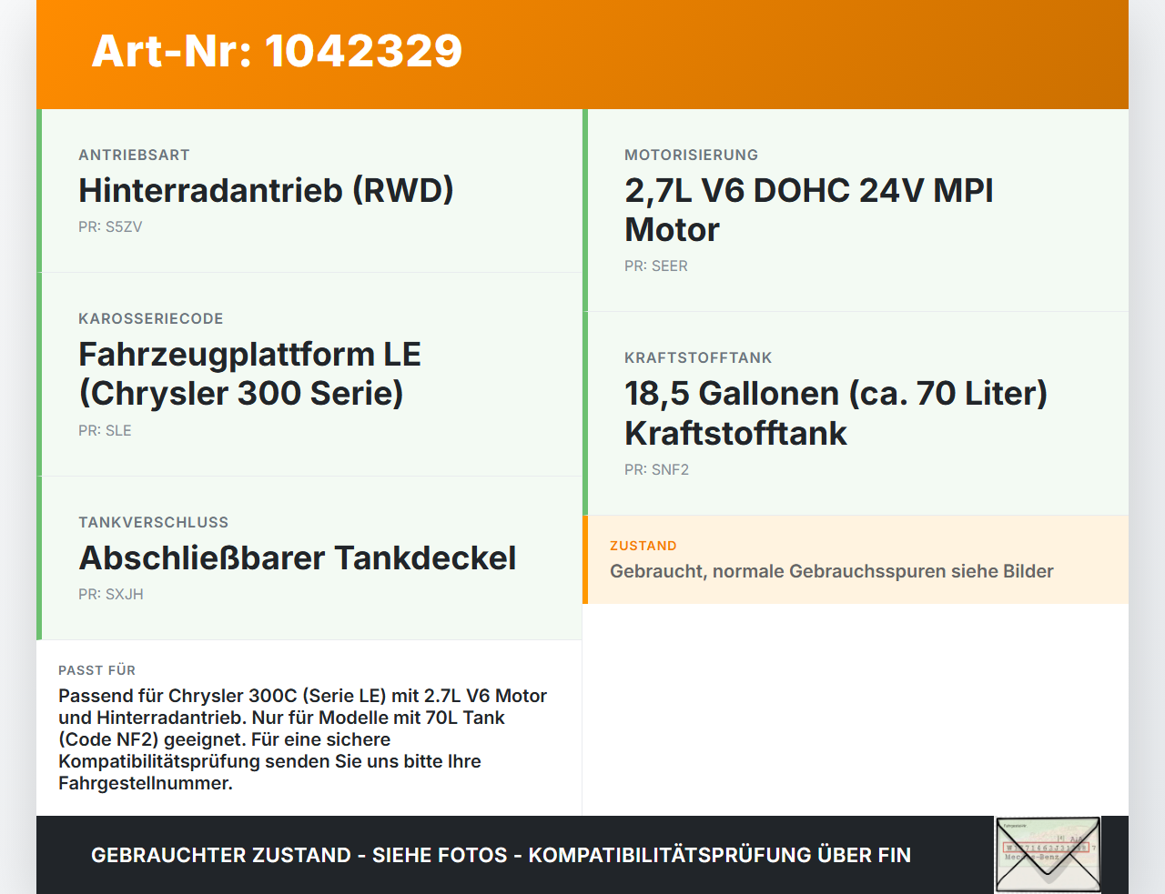 Chrysler 300C LE 04-07 2,7 142KW Kraftstoffpumpe Kraftstoff Förderpumpe Tankgeber Chrysler 300C LE 04-07 07.08.2007... Vorschau 3